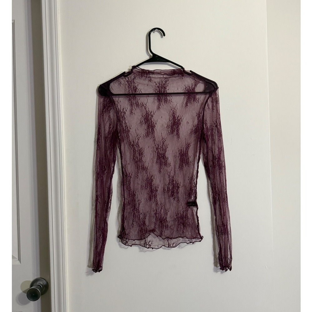 Y2K Mesh Lace Top S Plum Purple Sheer Goth Floral Whimsigoth Grunge Fairycore
